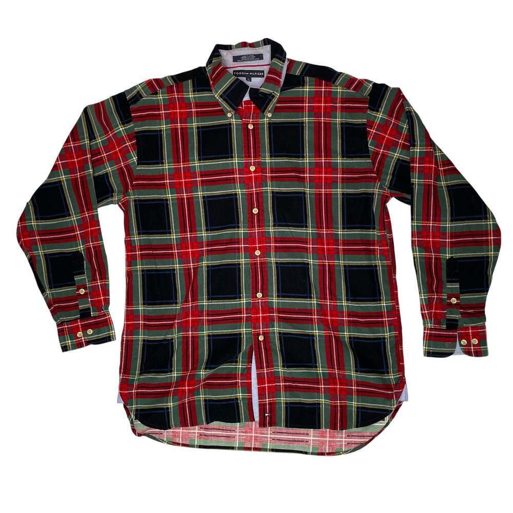 Tommy Hilfiger Plaid Button Down Shirt Red Green Men’s Large